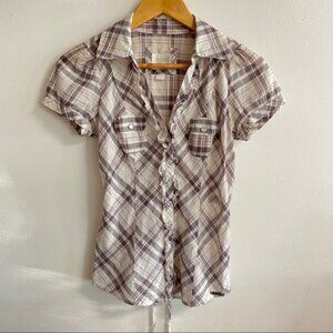 Vintage GUESS Jeans Plaid Short Sleeve Button Up Top